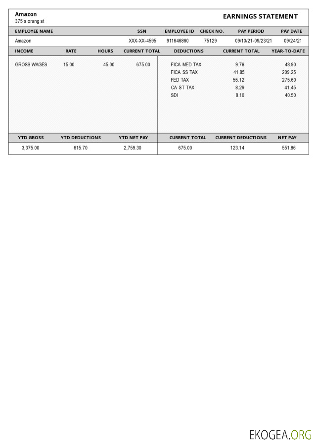 Talon de paie Amazon